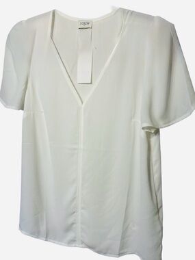 J. CREW IVORY V-NECK SHORT FLUTTER SLEEVE FEMININE TOP SIZE MEDIUM 🌟NWT🌟